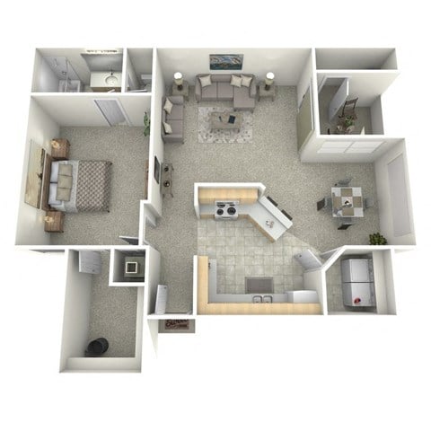 Floor plan for 1 bed, 1 bath, 852 sqft